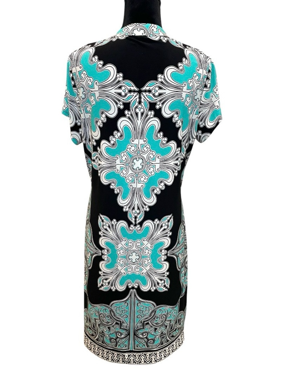 Madison Black Turquoise and White Abstract Print Top - Picture 2 of 4